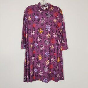 Celebrate Together Women's Blouse Size M Purple Colorful Leaves Print Turtleneck